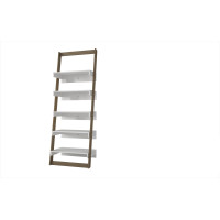 Manhattan Comfort 20AMC22 Carpina Ladder Shelf with  5 shelves in White and Oak 